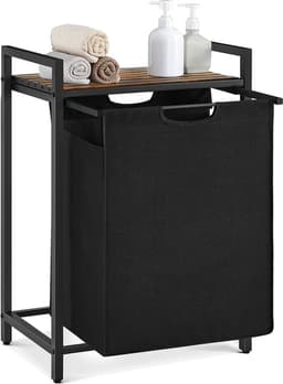 Vasagle - Wasmand met plank - 65 liter - 50 x 33 x 72 cm - in vintage bruin-zwart — thumbnail 1