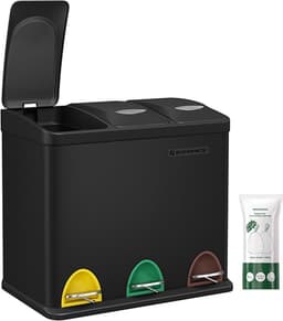 SONGMICS Keukenafvalbak - pedaalemmer - 3 compartimenten - 24 liter - afvalscheiding - zwart — thumbnail 1