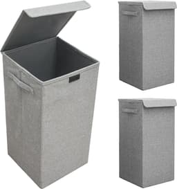 Set van 2: 50L Wasmand met Deksel - 30x30x60 Wasverzamelaar met Houten Frame - Wasbox Opvouwbaar — thumbnail 1