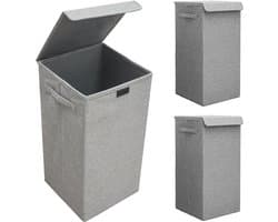 Set van 2: 50L Wasmand met Deksel - 30x30x60 Wasverzamelaar met Houten Frame - Wasbox Opvouwbaar — afbeelding 1