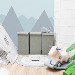Set van 3: 50L Wasmand met Deksel - 30x30x60 Wasverzamelaar met Houten Frame - Wasbox Opvouwbaar — thumbnail 3
