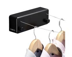 ENISTO® Waslijn - Uittrekbare waslijn - Dubbele lijn - 8,4 meter (2 x 4,2 meter) - Zwart - Alternatief droogrek - Wanddroogrek - Waslijndraad uittrekbaar - Roldrooglijn - Wasdraad - Ruimtebesparend - Met of Zonder boren — afbeelding 1