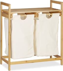 wasmand bamboe - 2 vakken - uitschuifbaar - draagbaar - 60 liter - natuur — thumbnail 4
