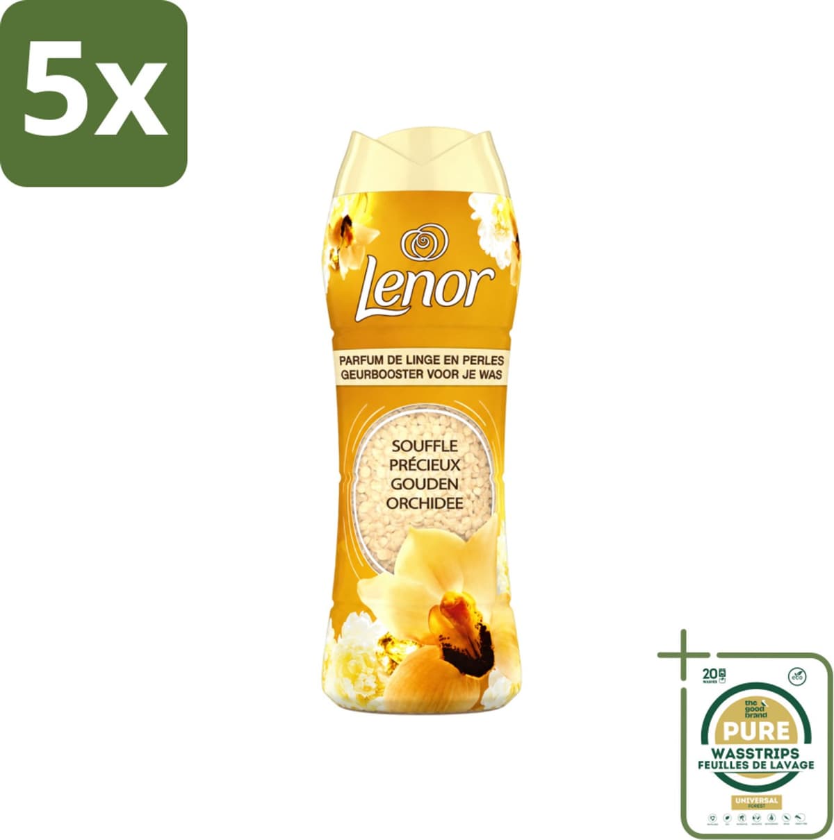 5 x Lenor - Geurbooster - Gouden Orchidee - 22 Wasbeurten - Wasstrips - Geurbooster Was - Geur In Was - Geur In Kleding - Wasgeur - Geur In Wasmachine — afbeelding 1