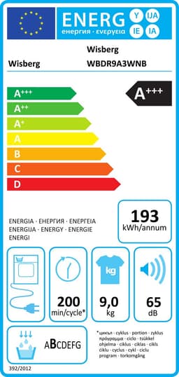 Wisberg WBDR9A3WNB - Wasdroger - Warmtepompdroger - Energieklasse C - 9 kg — thumbnail 2