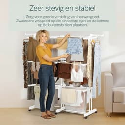 BAUER & MEYER® - Droogtoren met wieltjes XL - 40 Meter drooglengte - Incl. 20 wasknijpers + 1x wasmand - Wastoren inklapbaar - 170 x 134 x 65 cm - Wit — thumbnail 5