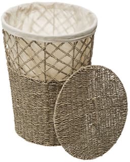 Rieten Wasmand - Wasmand van Riet - Laundry Basket - Met Uitneembare Katoenen Waszak - Voor Wasgoed & Kleding - Max. 30 kg - 41 Liters - Rond - Ø38 x 55 cm - Bruin — thumbnail 2