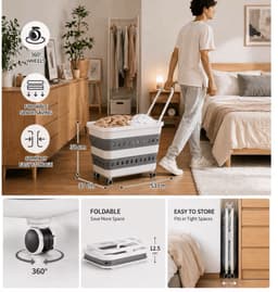 Wasmand met Wielen – Opvouwbare Wasmand met Grote Capaciteit – Ruimtebesparend en Verrijdbaar – Compacte Wasmand voor Badkamer en Wasruimte — thumbnail 2