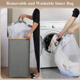 IEGrow Wasmand voor wasgoed, 110 liter, XL, met deksel en handvat, hoge wasmand met binnenzak, voor vuile kleding, speelgoed handdoeken (grijs) — thumbnail 5