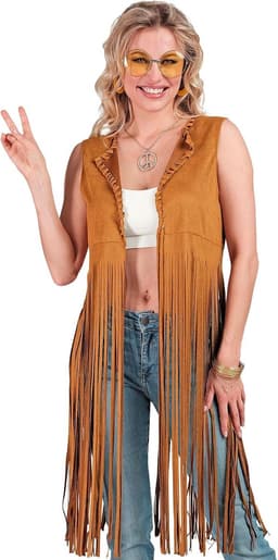 Party Fashion - Hippiekostuum voor dames, franjes, bruin, festivaloutfit — thumbnail 4
