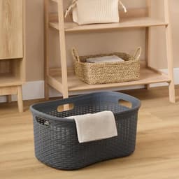 5Five Wasmand van rotan gevlochten - 2x - antraciet - kunststof - 40 liter - 59 x 38 x 27 cm - wasgoed manden — thumbnail 2