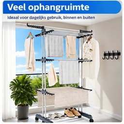 Noventra inklapbaar wasrek-wasrek staand-wasrek-op wielen-max 40 kg draagvermogen- 72/125 x 65 x 176 cm-ijzer-zilvergrijs- — thumbnail 5