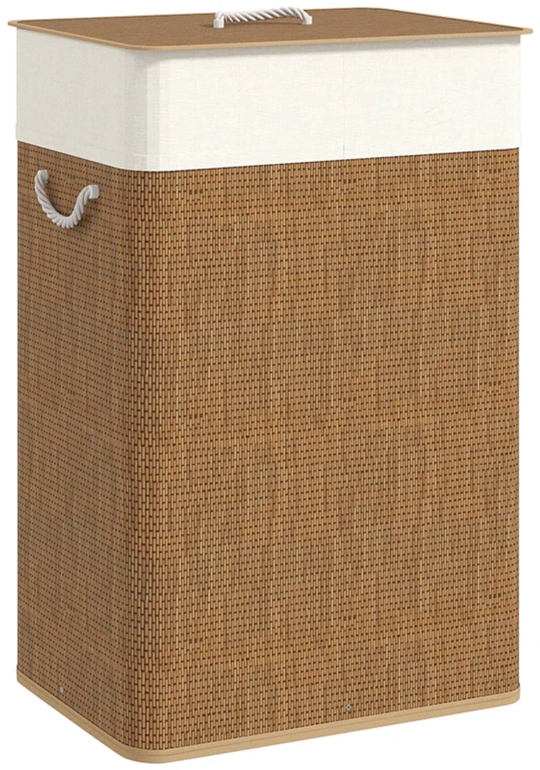 Bamboe wasmand met deksel - 72 liter - Bamboe handvatten - Afneembare waszak - Bruin — afbeelding 1