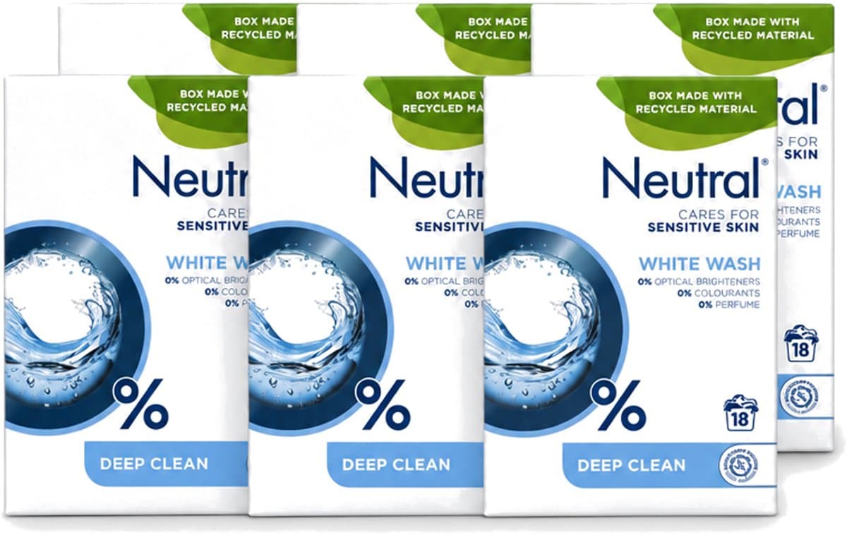 6 x Neutral – Waspoeder – Wit Parfumvrij – 18 wasbeurten - Voordeelverpakking - 6 stuks — afbeelding 1