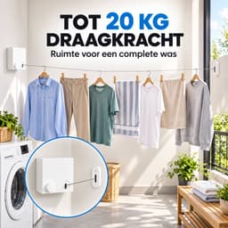 Waslijn In- en uittrekbaar - max. 4,2 meter - Wandwaslijn met Oprolmechanisme - Stevig Waslijndraad voor Binnen – Uittrekbare Wasrek – Wasdraad - Wanddroogrek – Ruimtebesparend – Klein droogrek - Met of zonder boren - Ideaal voor Studentenkamer — thumbnail 4