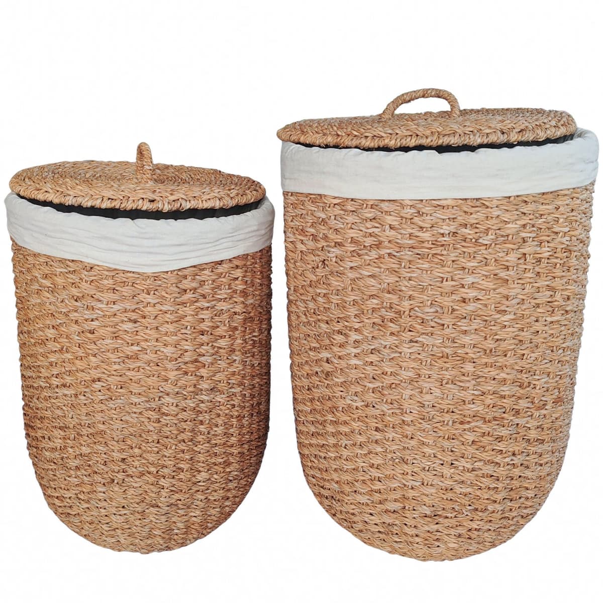 Ronde wasmand met deksel – zeegras – set van 2 – 48 en 70 l – naturel — afbeelding 1
