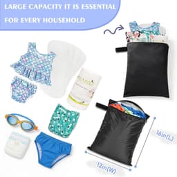 Set van 4 - Waszak - Packing Cubes - Waszakjes Met Rits -Natte en droge tassen - Waszakje Lingerie - Waterdicht - Perfect voor het opbergen van zwemkleding, handdoeken en babyspullen - Zwart — thumbnail 3