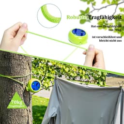 Waslijn uittrekbaar, draagbare campingwaslijn 10m, reis, vakantie, outdoor, waslijn voor badkamer, waskeuken, tuin of reizen (Groen) — thumbnail 4