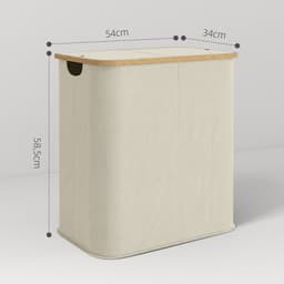 Dubbele opvouwbare wasmand van 80 liter met deksel - gegroefde handgrepen - beige — thumbnail 2
