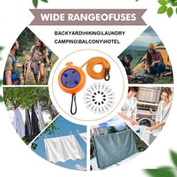 Waslijn voor reizen, intrekbaar, met 10 bevestigingslussen en 20 wasknijpers, 10 m, voor badkamer, camping, wasruimte, tuin of reizen — thumbnail 2