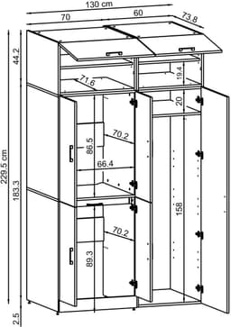 Roomart DORA-I Wasmachine Ombouwkast 130x230 cm met Opzetkast - Antraciet Eiken — thumbnail 2