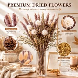 Gedroogde bloemen, decoratie, natuur, 63 stuks, doe-het-zelf, gedroogde bloemen, boeket, ideaal voor boho, woonkamer, slaapkamer, vazen (LZGSGO-0103) — thumbnail 5