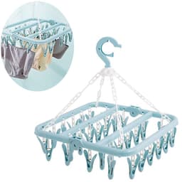 JeiibrZui Ondergoed Kledinghanger - Opvouwbare Wasknijper - 32 Clips Winddichte Hanger Voor Babykleding En Sokken - 1 Stuk - Blauw — thumbnail 2