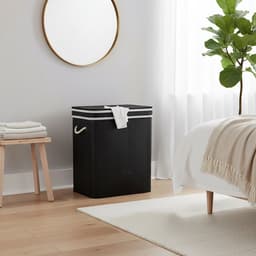 Wasmand 3 vakken - 105 l - opvouwbaar - bamboe - zwart — thumbnail 5