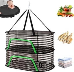 2-lagige Kruiddroogrek – 23,6 inch Diameter, Hangend & Opvouwbaar, Anti-vliegen met Rits, Ademende Windbestendige Gaas voor Fruit, Hydroponische Bloemen & Kleding — thumbnail 1