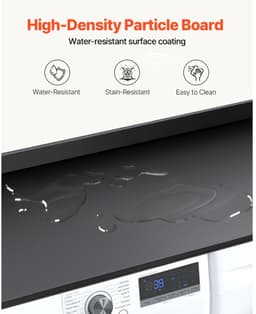 Wasmachine- en drogerblad - Opzetplank 137 x 70 x 6,9 cm - Waterbestendig - Antislip pads - Houten blad - Extra opbergruimte - Zwart — thumbnail 5