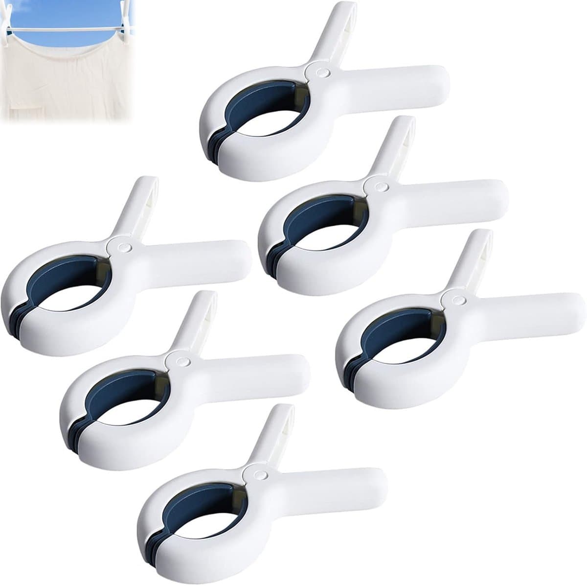 6 stuks - Klem - Kledingklemmen - Dekenklemmen - Strandlakenklemmen - Boothanddoekklemmen - Winddichte en naadloze dekenklemmen - Geschikt voor het ophangen van kleding, strandstoelen, cruiseschepen en zwembaden — afbeelding 1