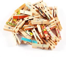 100 Stuks Mini Houten Waslijn Knijpers – Kleurrijk Geschilderde Plankjes voor Foto's & Knutselen — thumbnail 1