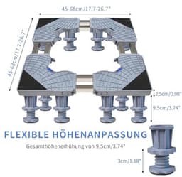 Verstelbaar wasmachine-frame met 2 vaten en 12 poten - Roestvrij staal, onderstel voor koelkast, vriezer en wasmachine (45-68 cm) — thumbnail 5