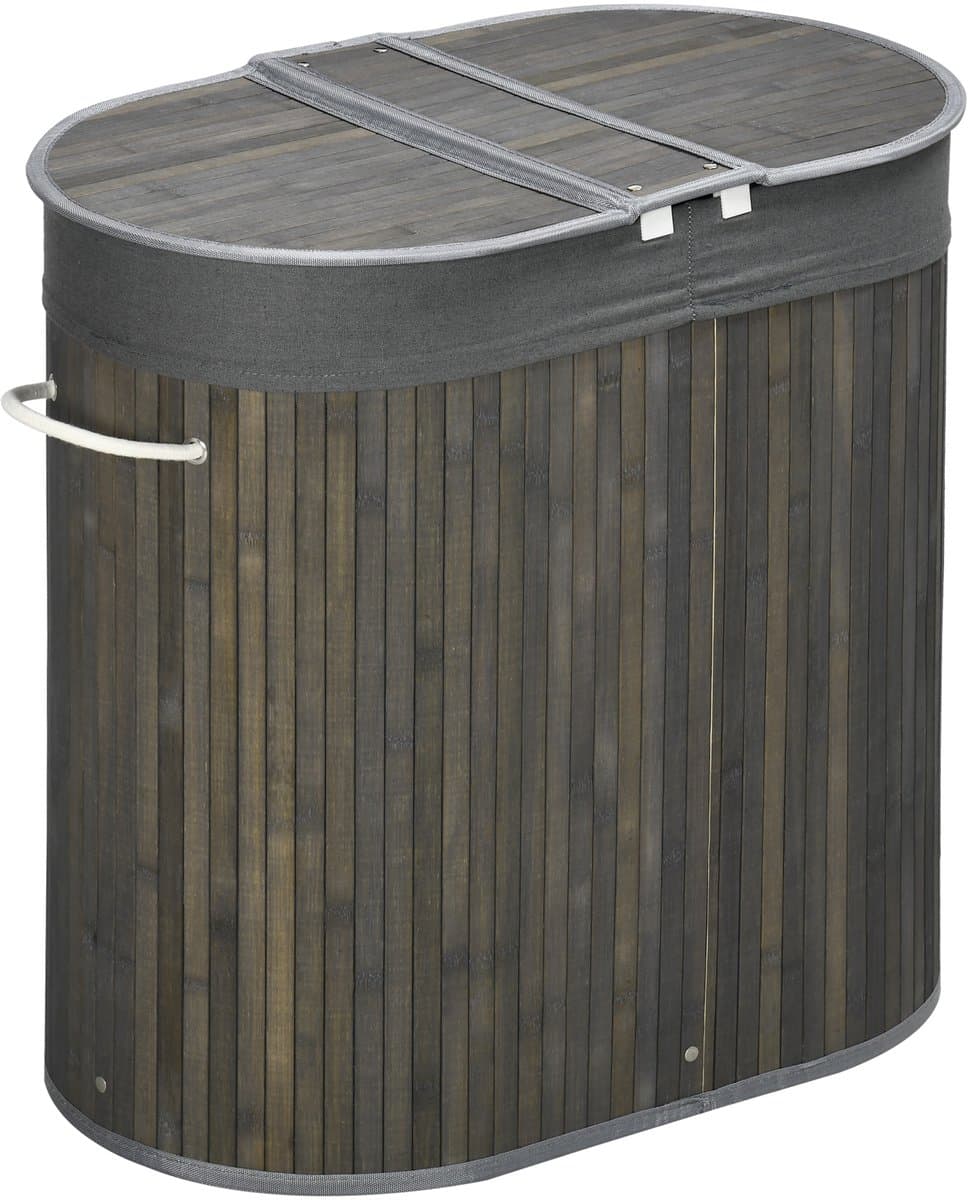 Ohana DT - Bamboe Wasmand Met Deksel - Wasmand 2 Vakken - 100L - 62.5x37x60.5 CM - Stijlvol Design - Afneembare Voering - — afbeelding 1