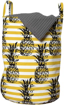 ABAKUHAUS Grunge waszak, retro gestreepte vintage, wasmand met handgrepen, trekkoordsluiting voor wasserettes, Black and Yellow Earth — thumbnail 4
