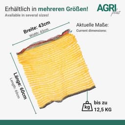 100 Stuks Aardappelzakken Goudgeel met Trekkoord - Grof Gaas voor Fruit, Groenten en Noten - 43 x 60 cm, 12,5 kg Volume — thumbnail 3