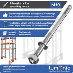 Zwaarlastanker M10 x 170 Verzinkt - Metalen Anker voor Doorsteekinstallaties — thumbnail 5