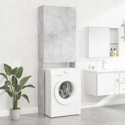 Gecheer Wasmachinekast, 2 deuren en 3 vakken, rek voor wasmachine, ruimtebesparend bovenkast voor wasmachine, wc-rek, betongrijs, 64 x 25,5 x 190 cm — thumbnail 1