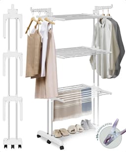 BAUER & MEYER® - Droogrek - Inklapbaar Wasrek - Incl. 20 wasknijpers - Droogtoren - Wastoren - 173 x 75 x 63 cm - Wit — thumbnail 1