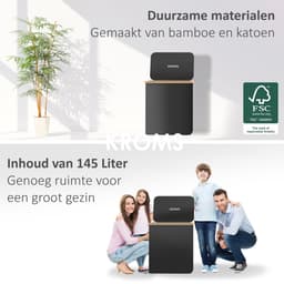 KROMS Wasmand 3 vakken - Zwart - Inclusief NL & ENG Labels - Wassorteerder bamboe - Laundry basket - Wasmand met deksel - 145 L — thumbnail 4