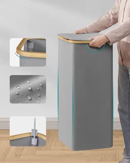 SONGMICS - Wasmand met deksel - 90L wasmand - Oxfordstof en bamboe handgrepen - opvouwbaar - 42 x 32 x 70,5 cm - grijs — thumbnail 5