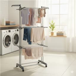 Home Deco Factory Wasrek/droogrek - grijs/wit - metaal - 73 x 64 x 173 cm - staand - drogen — thumbnail 3
