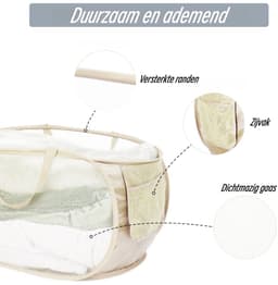 2 stuks - Wasmand - Gaas, opvouwbaar - Met zijvakken - Met verstevigde handvatten - Geschikt voor was, badkamer, kinderkamer, slaapzaal, reizen - Beige — thumbnail 4