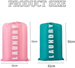 2 stuks - Waszak - Reiswaszak - Opvouwbare reiswaszak - Draagbare kleine waszak - Met trekkoordsluiting - Reistas voor vuile was - Grote waszak - 61 cm x 92 cm - Groen + Roze - Geschikt voor vuile was - Ideaal voor kamperen en reizen — thumbnail 5