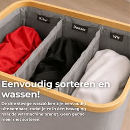 AKSA Home® Wasmand met Wieltjes - Wassorteerder met 3 vakken - Wasmand Opvouwbaar met Deksel - 160L - Grijs — thumbnail 3