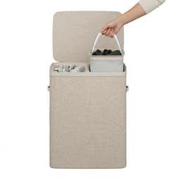 MAZAZU Wasmand 2 Vakken 100L – Deksel & Wassorteerder met Uitneembare Zakken - Beige — thumbnail 5