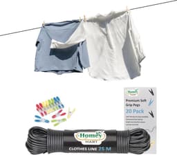 25M Extra Sterke Waslijn - 3,5 mm Dikte voor Binnen en Buiten met 20 Kleding Pinnen — thumbnail 1