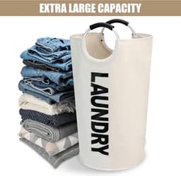 Wasmand-inklapbare wasmand-opbergmanden-camping wasmand-Grote wasmand 115L - Opvouwbare waszak - Onafhankelijke wasmand met hoge voet - Opvouwbare wasemmer -Slijtvast en eenvoudig te reinigen-Waterdicht en geurbestendig-gebroken wit — thumbnail 5