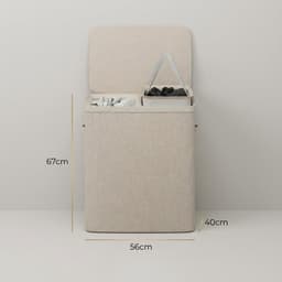 MAZAZU Wasmand 2 Vakken 100L – Deksel & Wassorteerder met Uitneembare Zakken - Beige — thumbnail 2
