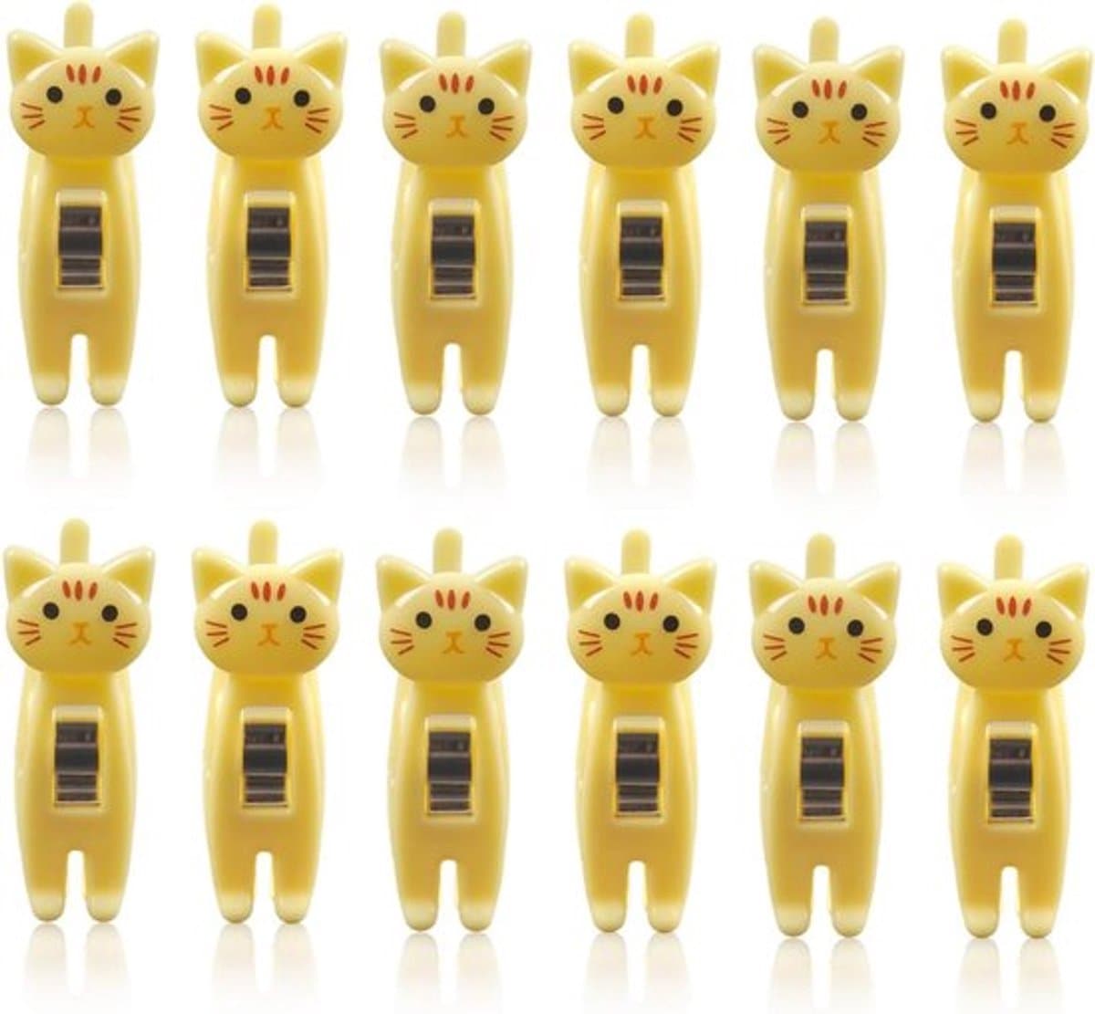 12 stuks kattenvormige zakclips leuke chip clips papieren clips Japanse wasknijpers kleding pennen grappige chip clips voedseltas clip voor snack chips opslag (geel) — afbeelding 1